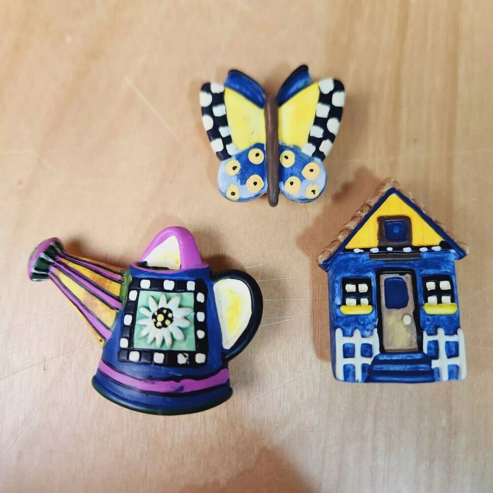 Garden House Watering Can Butterfly Set of 3 Decorative Button Covers Vintage